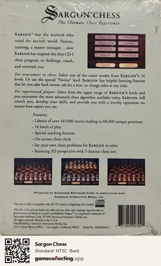 Sargon Chess Philips CD-i, NTSC box back