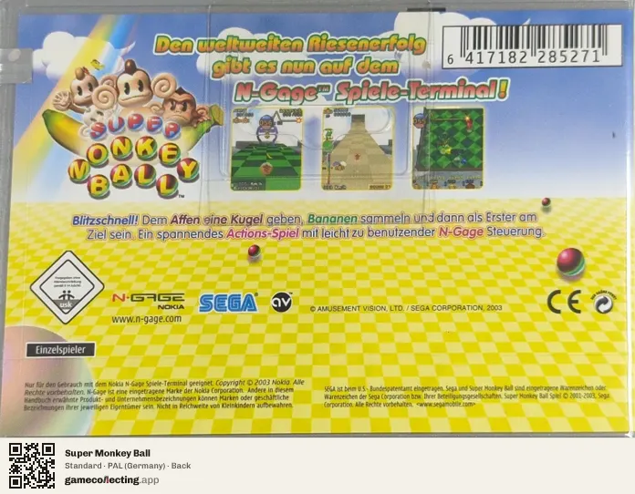Super Monkey Ball Nokia N-Gage, Germany box back