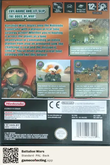 Battalion Wars Nintendo GameCube, PAL box back