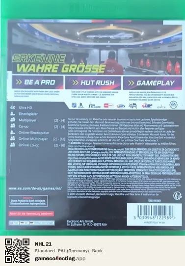 NHL 21 Xbox One, Germany box back