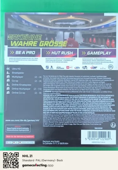 NHL 21 Xbox One, Germany box back