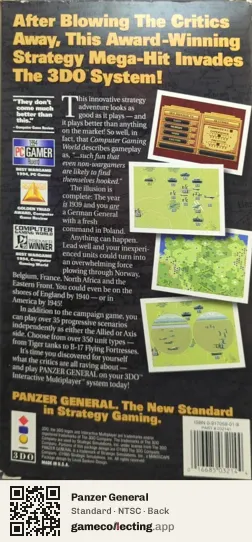 Panzer General 3DO Interactive Multiplayer, NTSC box back