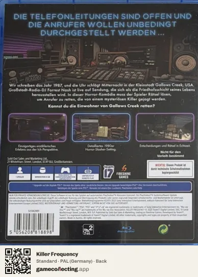 Killer Frequency PlayStation 4, Germany box back