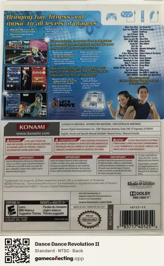 Dance Dance Revolution II Nintendo Wii, NTSC box back