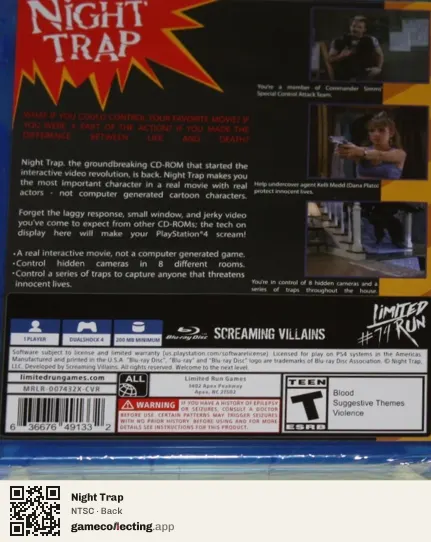 Night Trap PlayStation 4, NTSC box back