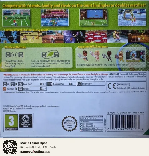 Mario Tennis Open Nintendo 3DS, PAL box back
