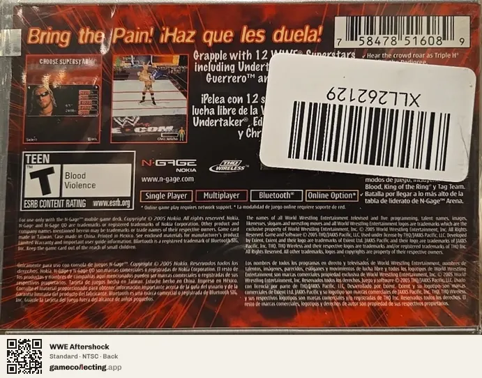 WWE Aftershock Nokia N-Gage, NTSC box back