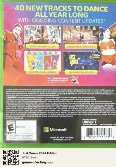 Just Dance 2024 Edition Xbox Series X, NTSC box back