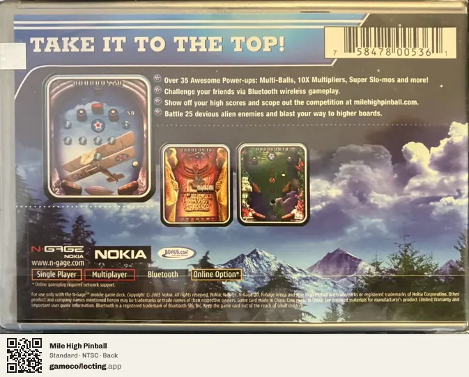 Mile High Pinball Nokia N-Gage, NTSC box back