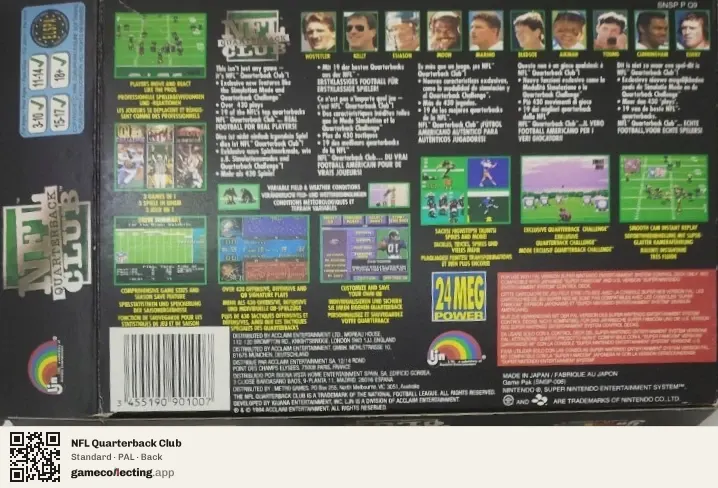 NFL Quarterback Club Super Nintendo Entertainment System, PAL box back