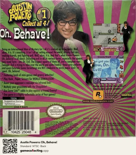 Austin Powers: Oh, Behave! Game Boy Color, NTSC box back