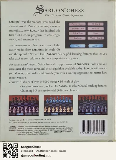 Sargon Chess Philips CD-i, Netherlands box back