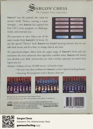Sargon Chess Philips CD-i, Netherlands box back