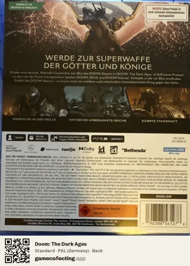 Doom: The Dark Ages PlayStation 5, Germany box back