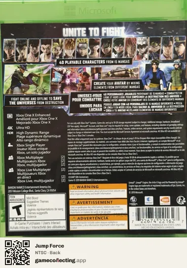 Jump Force Xbox One, NTSC box back