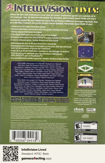 Intellivision Lives! PlayStation 2, NTSC box back