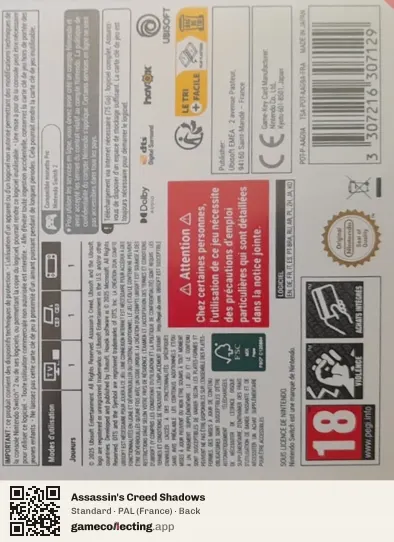 Assassin's Creed Shadows Nintendo Switch 2, France box back