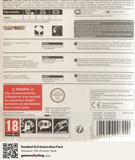 Resident Evil Generation Pack Nintendo Switch 2, France box back