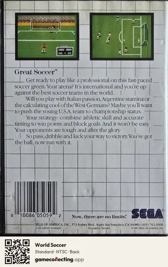 World Soccer Sega Master System, NTSC box back
