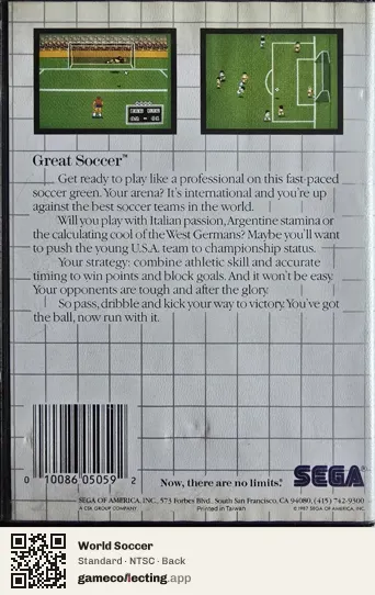World Soccer Sega Master System, NTSC box back
