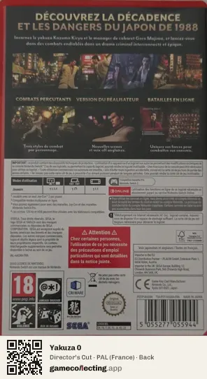 Yakuza 0 Nintendo Switch 2, France box back