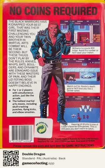 Double Dragon Atari 7800, Australia box back