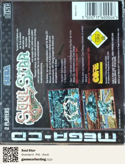 Soul Star Sega Mega-CD / Sega CD, PAL box back