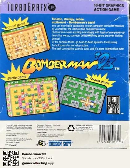 Bomberman '93 TurboGrafx-16, NTSC box back