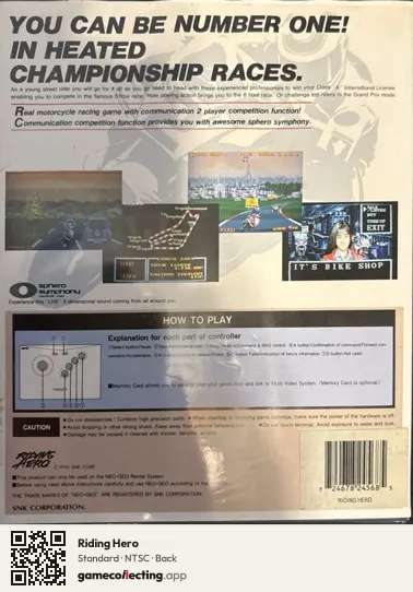 Riding Hero Neo Geo AES, NTSC box back