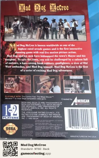 Mad Dog McCree Sega Mega-CD / Sega CD, NTSC box back