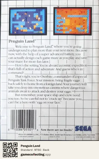 Penguin Land Sega Master System, NTSC box back