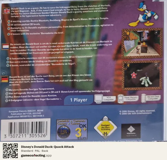Disney's Donald Duck: Quack Attack Sega Dreamcast, PAL box back