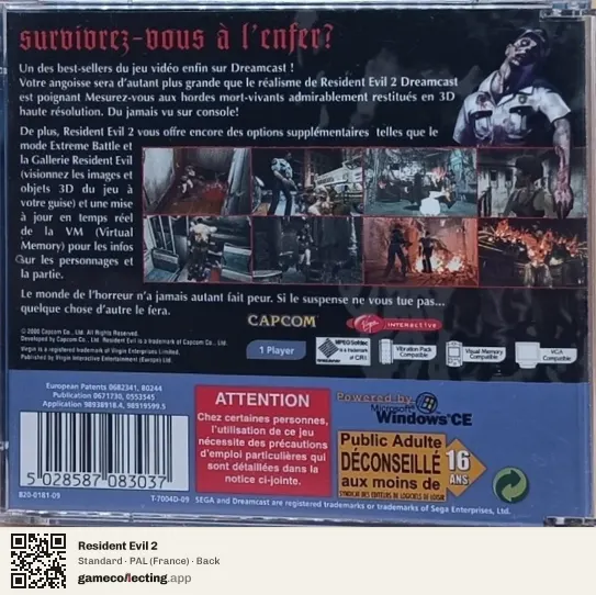 Resident Evil 2 Sega Dreamcast, France box back