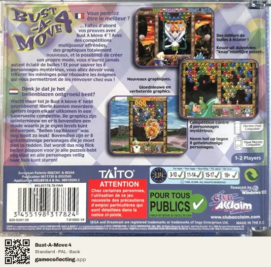 Bust-A-Move 4 Sega Dreamcast, PAL box back