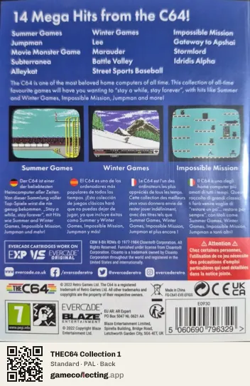 THEC64 Collection 1 Evercade, PAL box back