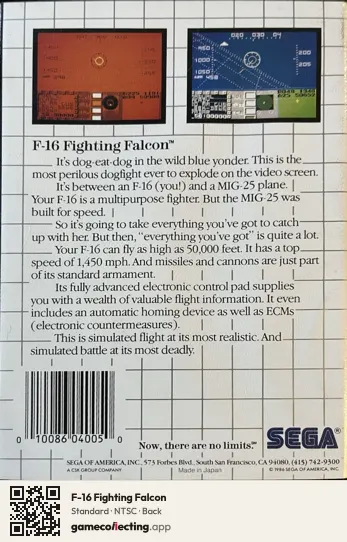 F-16 Fighting Falcon Sega Master System, NTSC box back