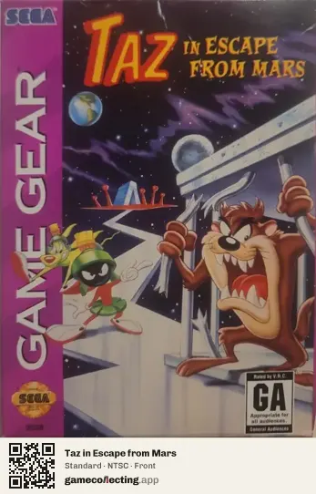 Taz in Escape from Mars Sega Game Gear, NTSC box front