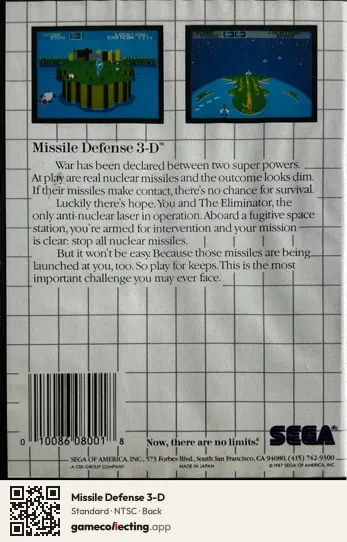 Missile Defense 3-D Sega Master System, NTSC box back