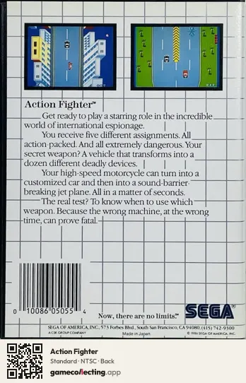 Action Fighter Sega Master System, NTSC box back