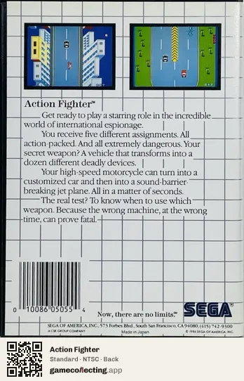 Action Fighter Sega Master System, NTSC box back