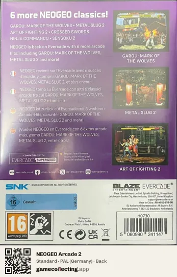 NEOGEO Arcade 2 Evercade, Germany box back
