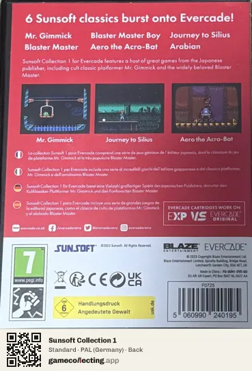 Sunsoft Collection 1 Evercade, Germany box back