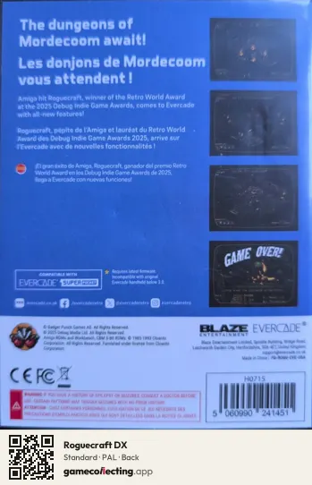 Roguecraft DX Evercade, PAL box back