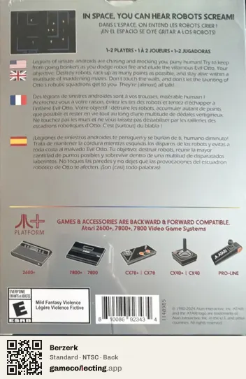 Berzerk Atari 7800, NTSC box back
