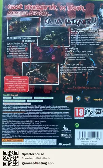 Splatterhouse Xbox 360, PAL box back
