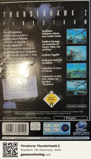 Firestorm: Thunderhawk 2 Sega Saturn, Germany box back