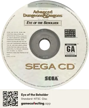 Eye of the Beholder Sega Mega-CD / Sega CD, NTSC disc