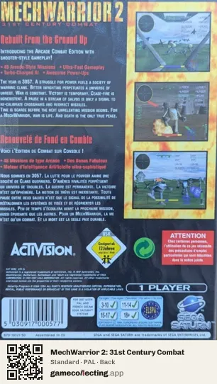 MechWarrior 2: 31st Century Combat Sega Saturn, PAL box back