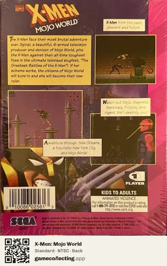 X-Men: Mojo World Sega Game Gear, NTSC box back