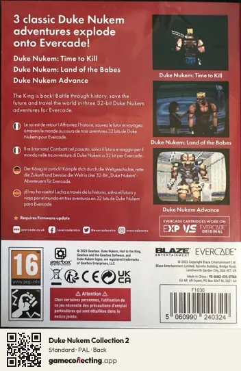 Duke Nukem Collection 2 Evercade, PAL box back
